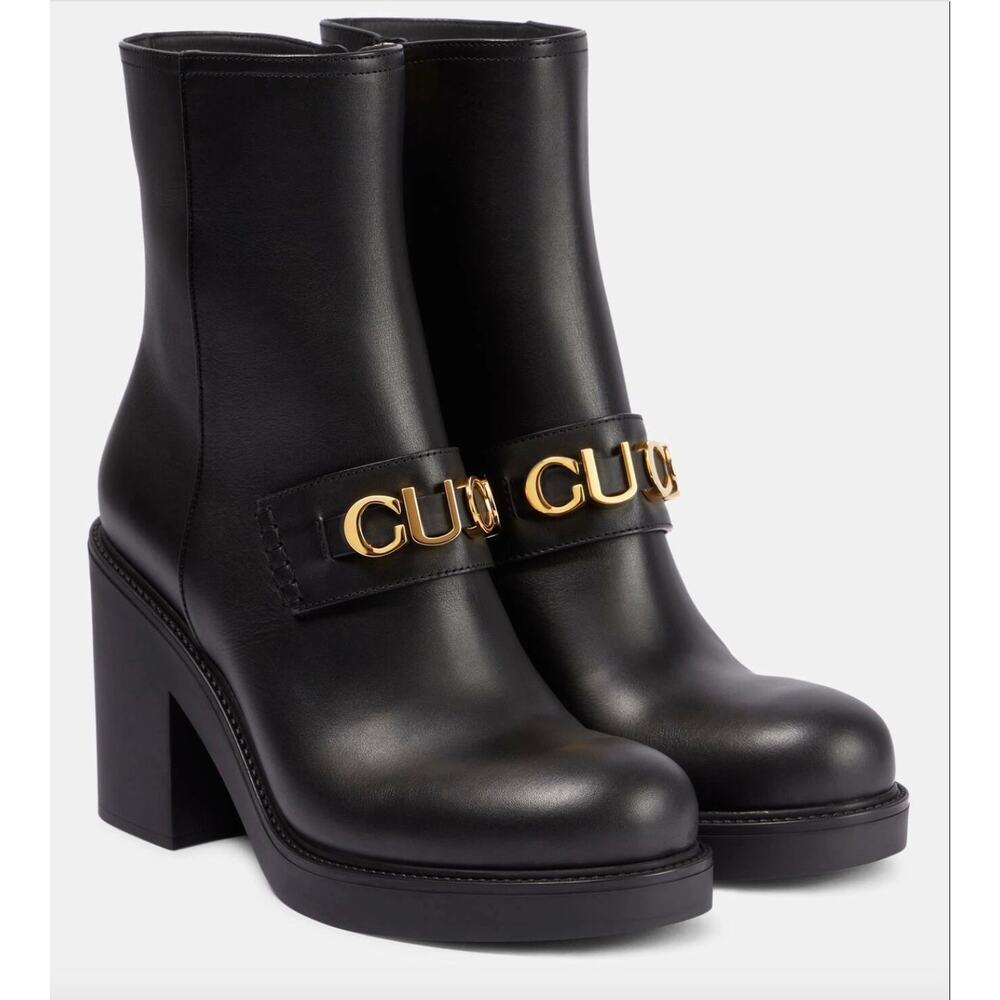 Gucci Logo Leather Platform Ankle Boots Black 40‎ - Picture 4 of 16